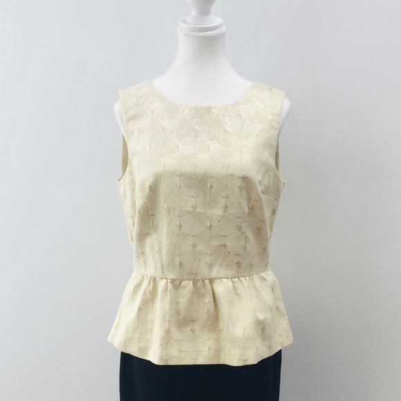 H&M size 12-14 sleeveless gold brocade top with gathered waist - Picture 2 of 7